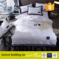 Popular applique label hotel bedding / stripe border luxury home bedding sets